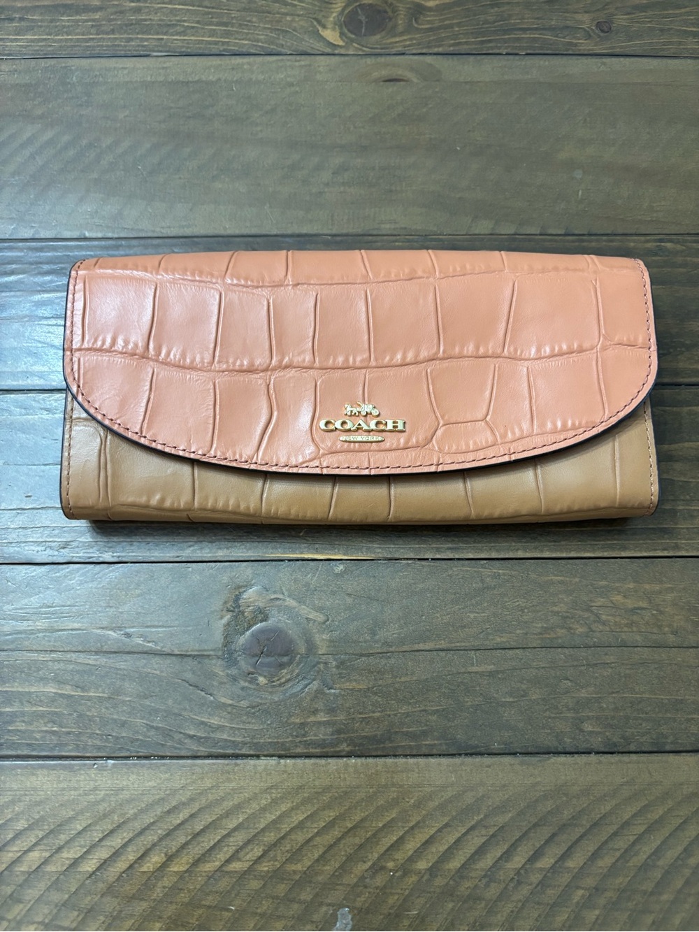Coach Slim Envelope Two-Tone Croc-Embossed Leather Wallet